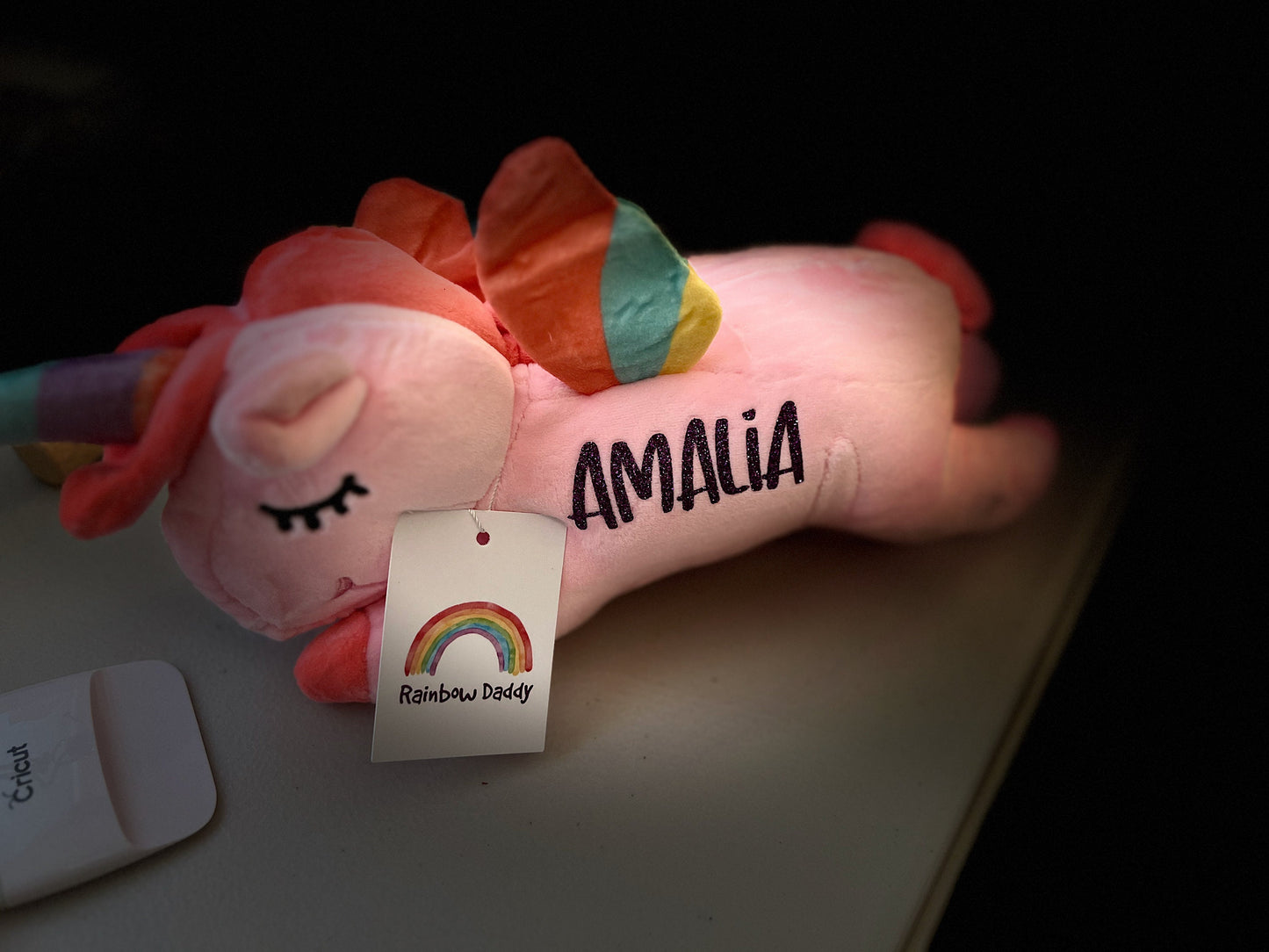 Pink Personalized Glitter Heart Rainbow Unicorn Plush with Bonus Gift