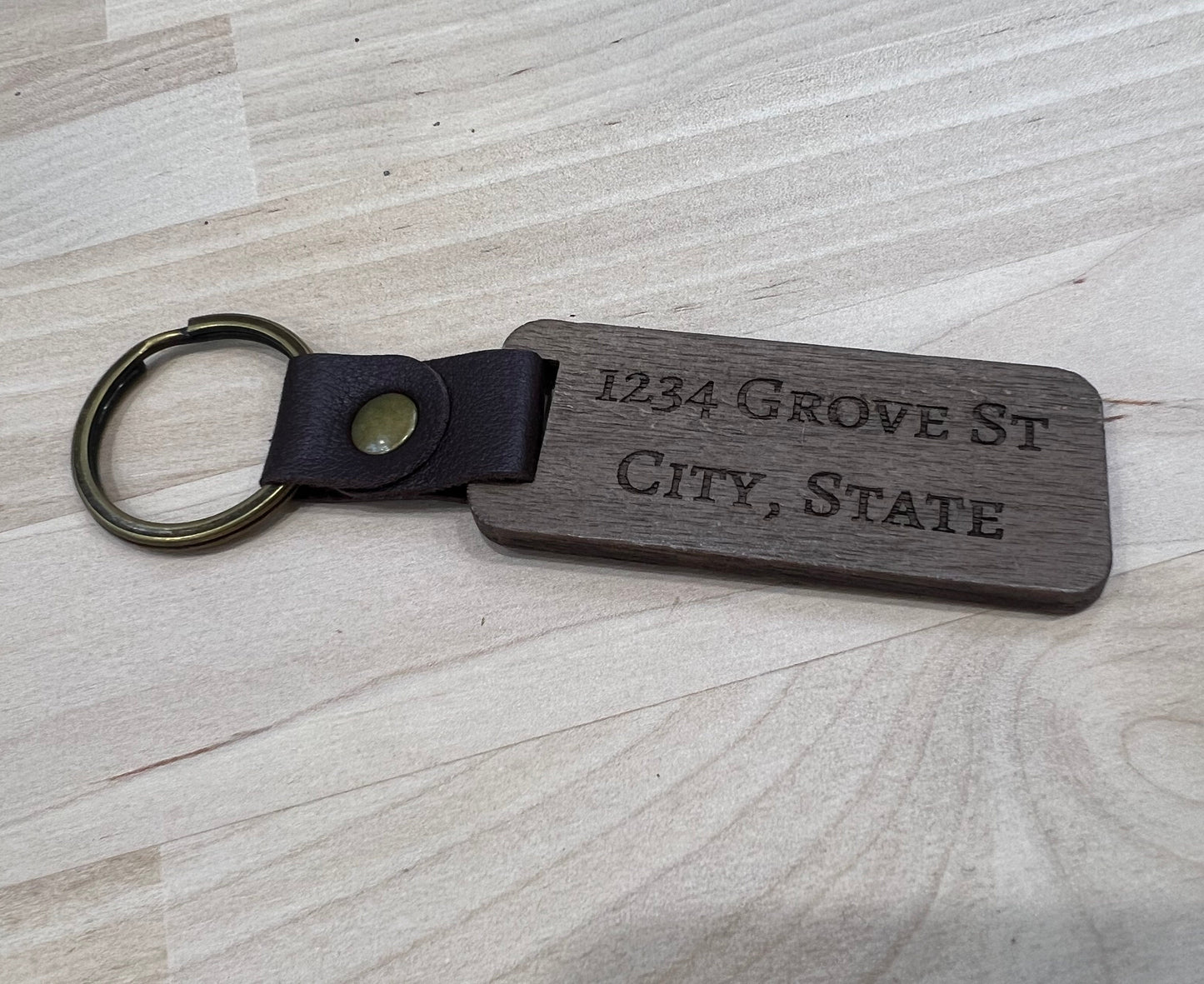 Custom Engraved Wooden Luggage Tag Keychain - Personalized Travel Accessory