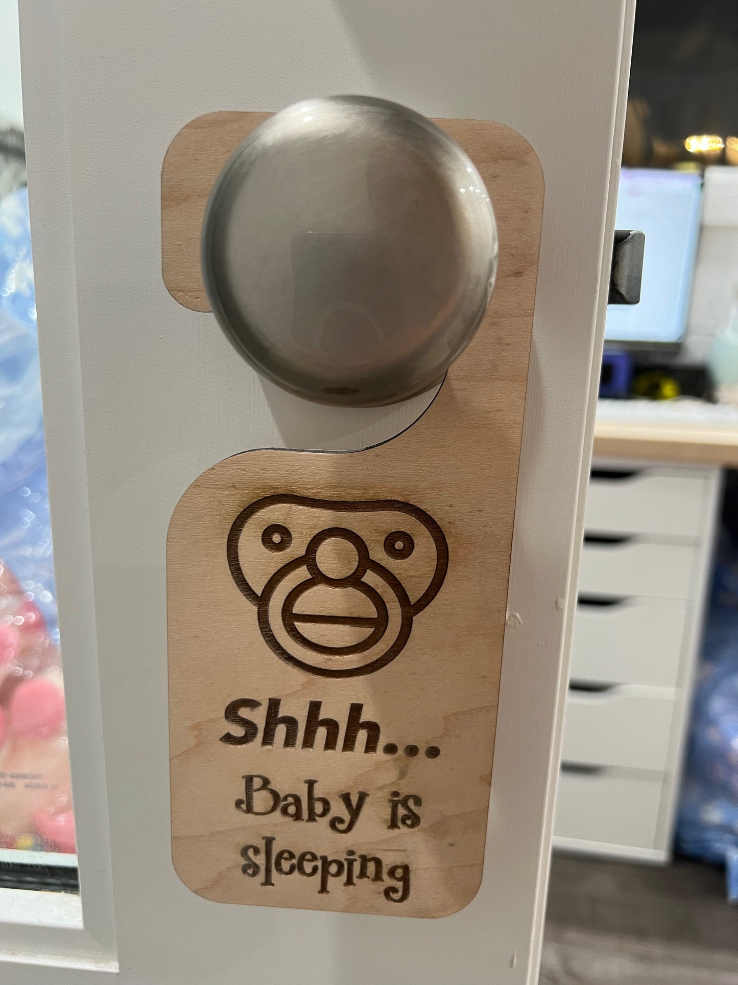 Wooden Baby Sleeping Door Hanger - Shhh… Baby is Sleeping - Nursery Decor