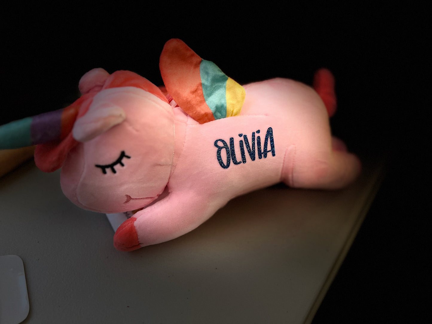 Pink Personalized Glitter Heart Rainbow Unicorn Plush with Bonus Gift