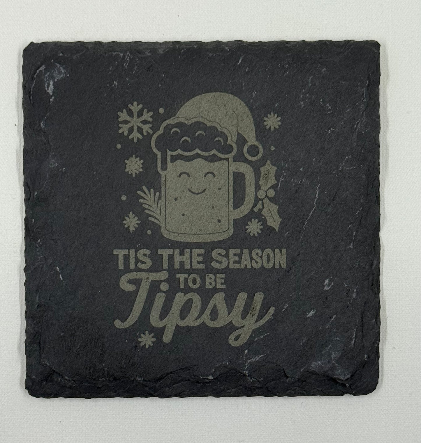 Holiday Drink Slate Coaster Set β Naughty, Tipsy & Festively Mixed
