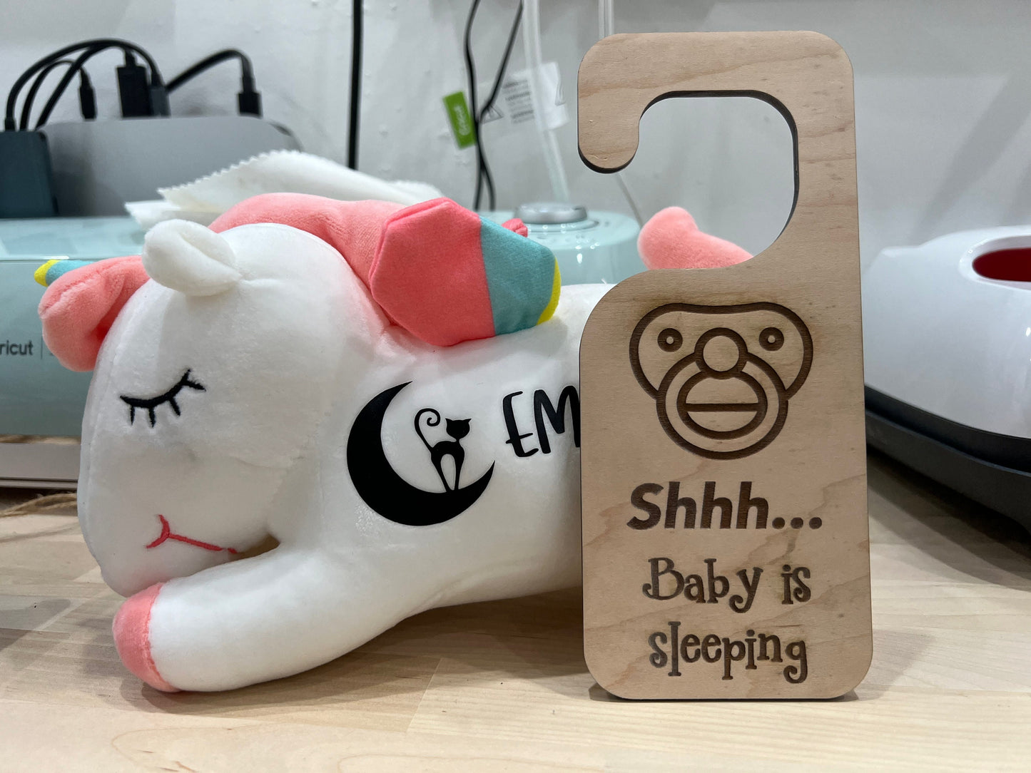 Wooden Baby Sleeping Door Hanger - Shhh… Baby is Sleeping - Nursery Decor