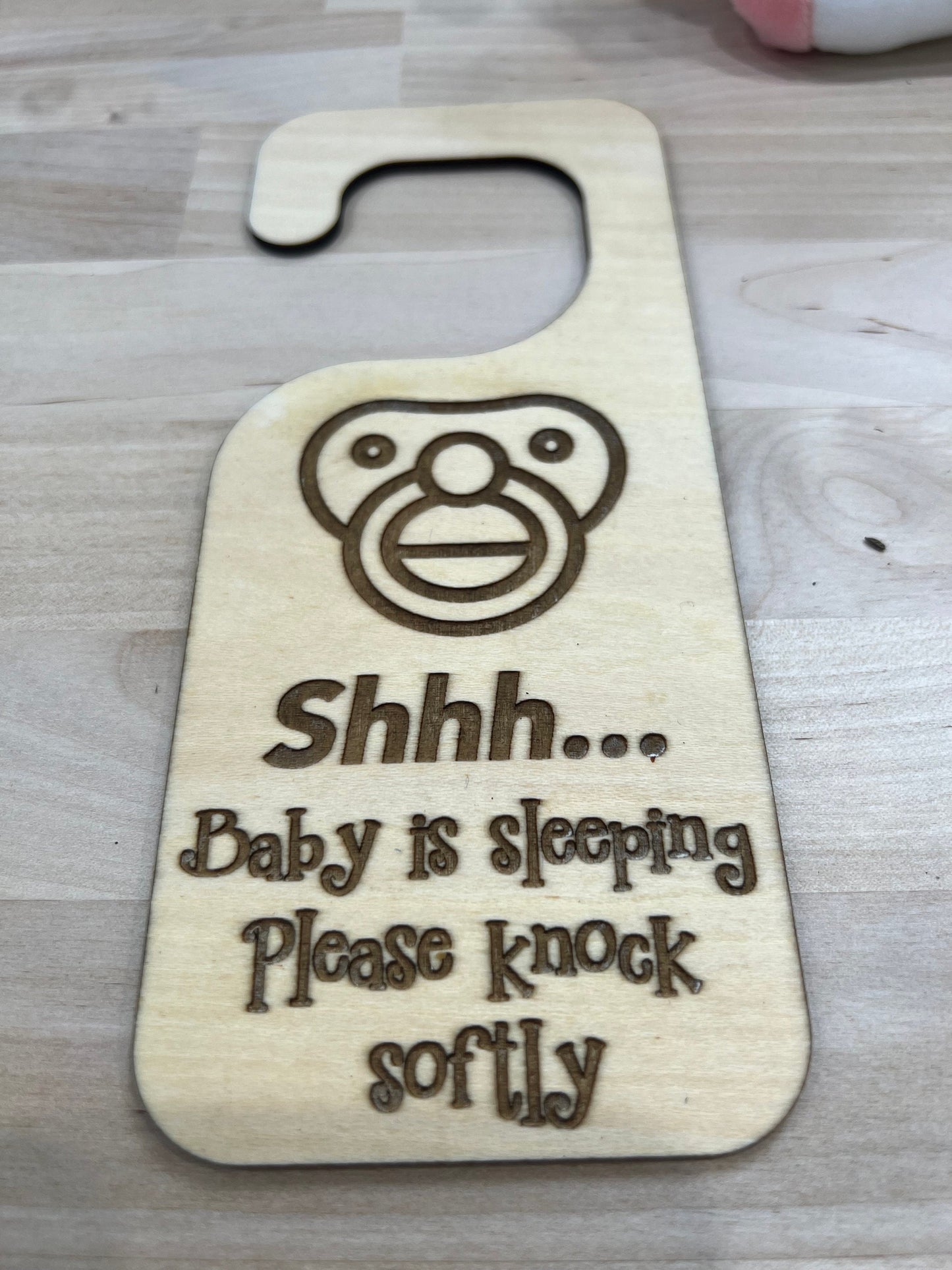 Wooden Baby Sleeping Door Hanger - Shhh… Baby is Sleeping - Nursery Decor