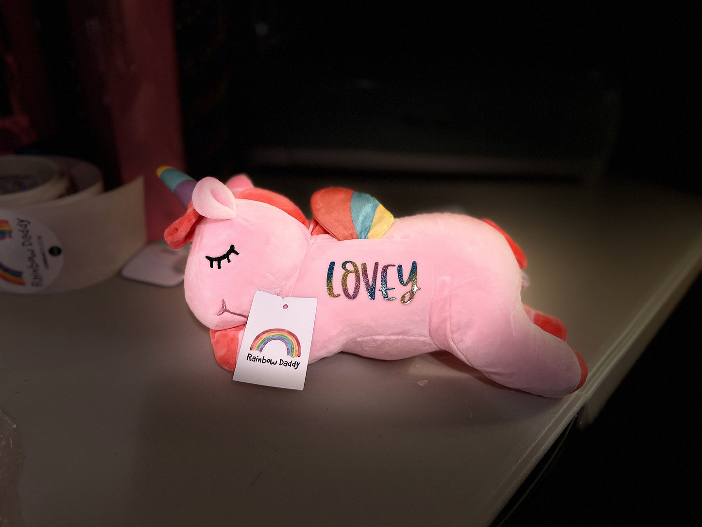 Handmade Personalized Pink Plush Rainbow Unicorn - Customizable Gift by Rainbow Daddy