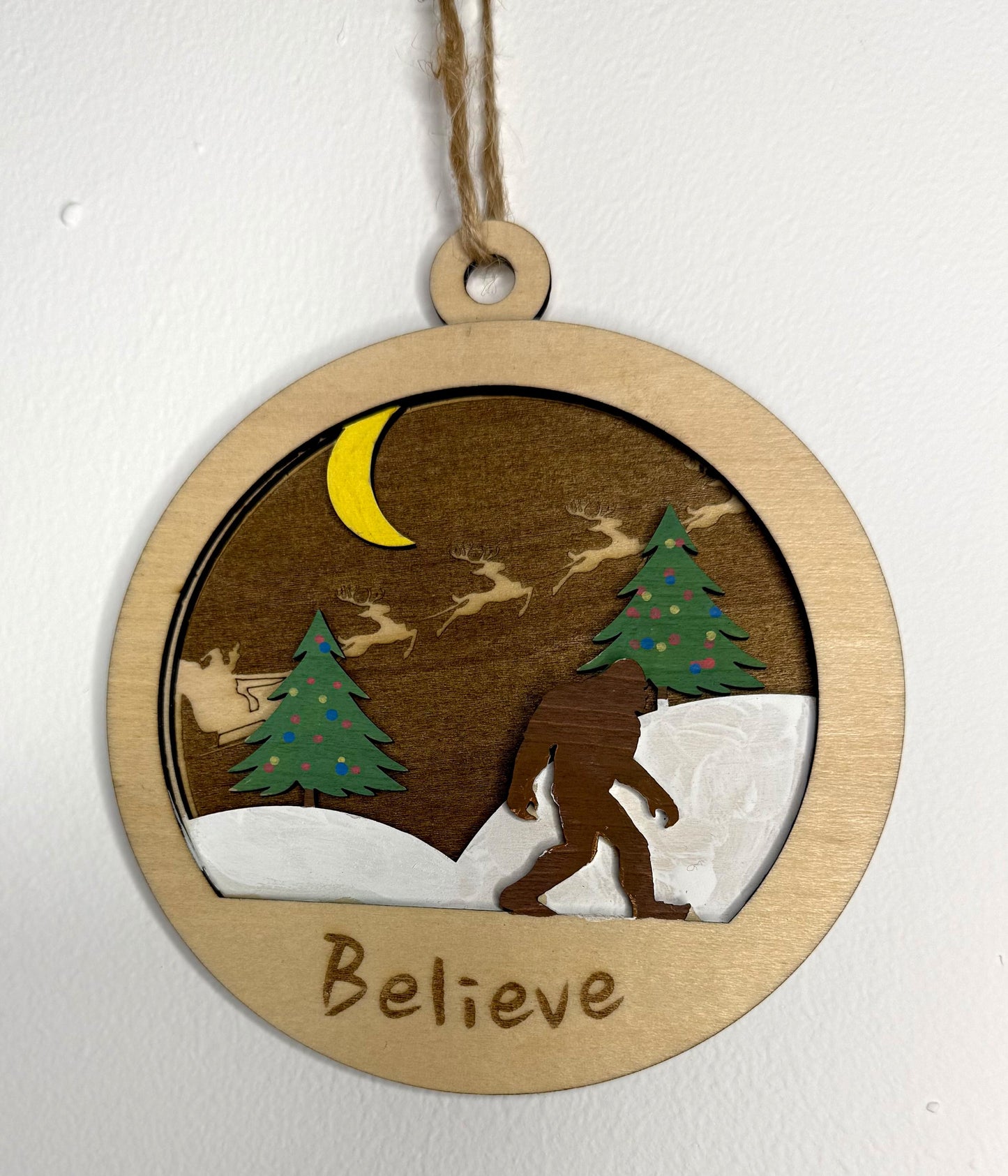 Sasquatch Believe Wood Christmas Ornament BigFoot Customizable