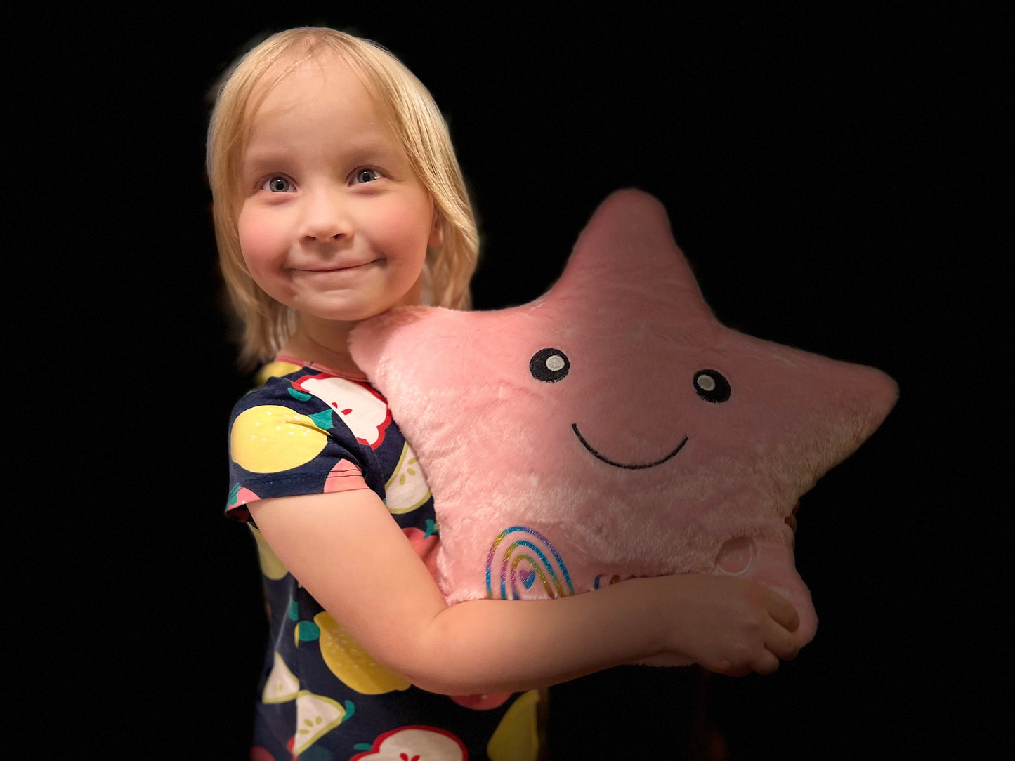 Personalized Pink Star Pillow with Light-Up Feature - Custom Monogram Design