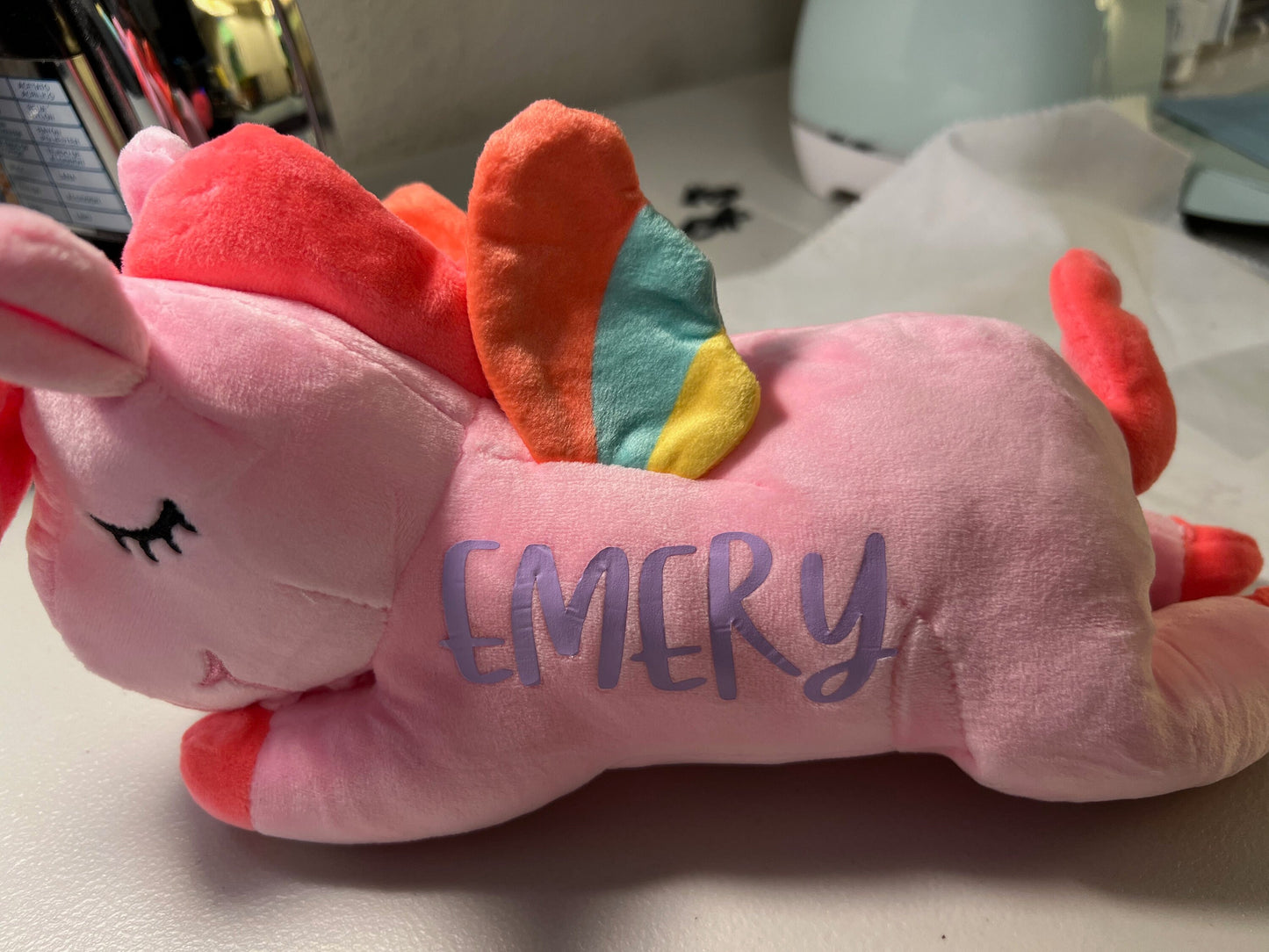 Handmade Personalized Pink Plush Rainbow Unicorn - Customizable Gift by Rainbow Daddy
