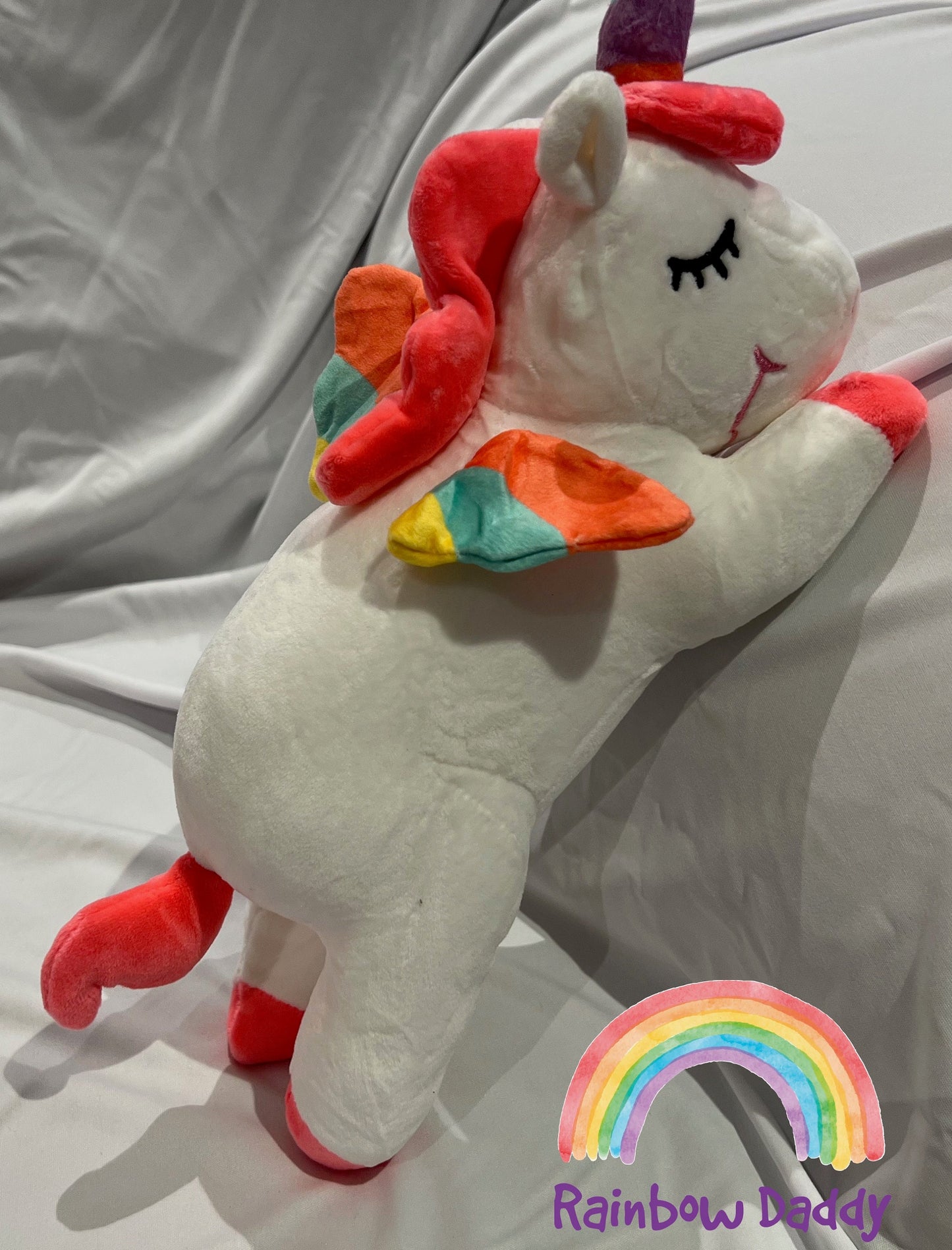 Personalized White Unicorn Plush with Hearts and special occasion gift