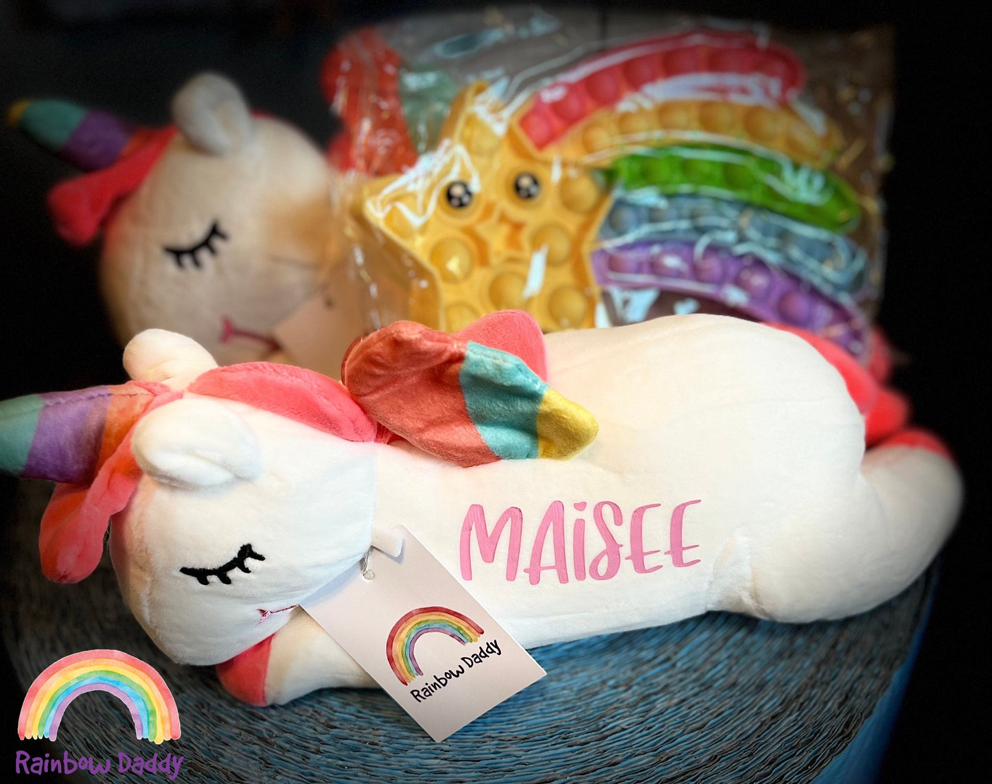 Personalized Plush Toy Rainbow Unicorn - Handmade Soft and Cuddly Gift for Kids White Version