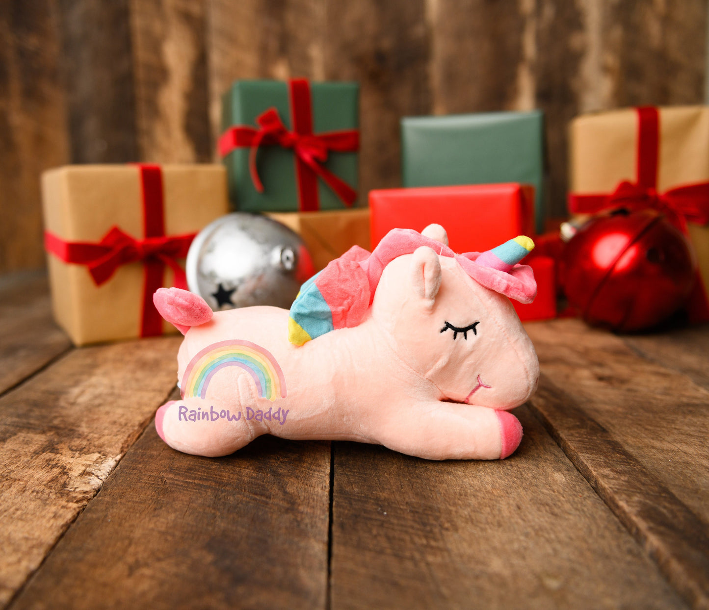 Handmade Personalized Pink Plush Rainbow Unicorn - Customizable Gift by Rainbow Daddy