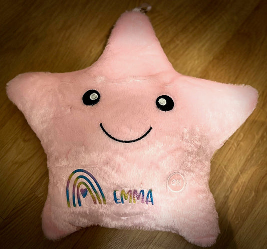 Personalized Pink Star Pillow with Light-Up Feature - Custom Monogram Design