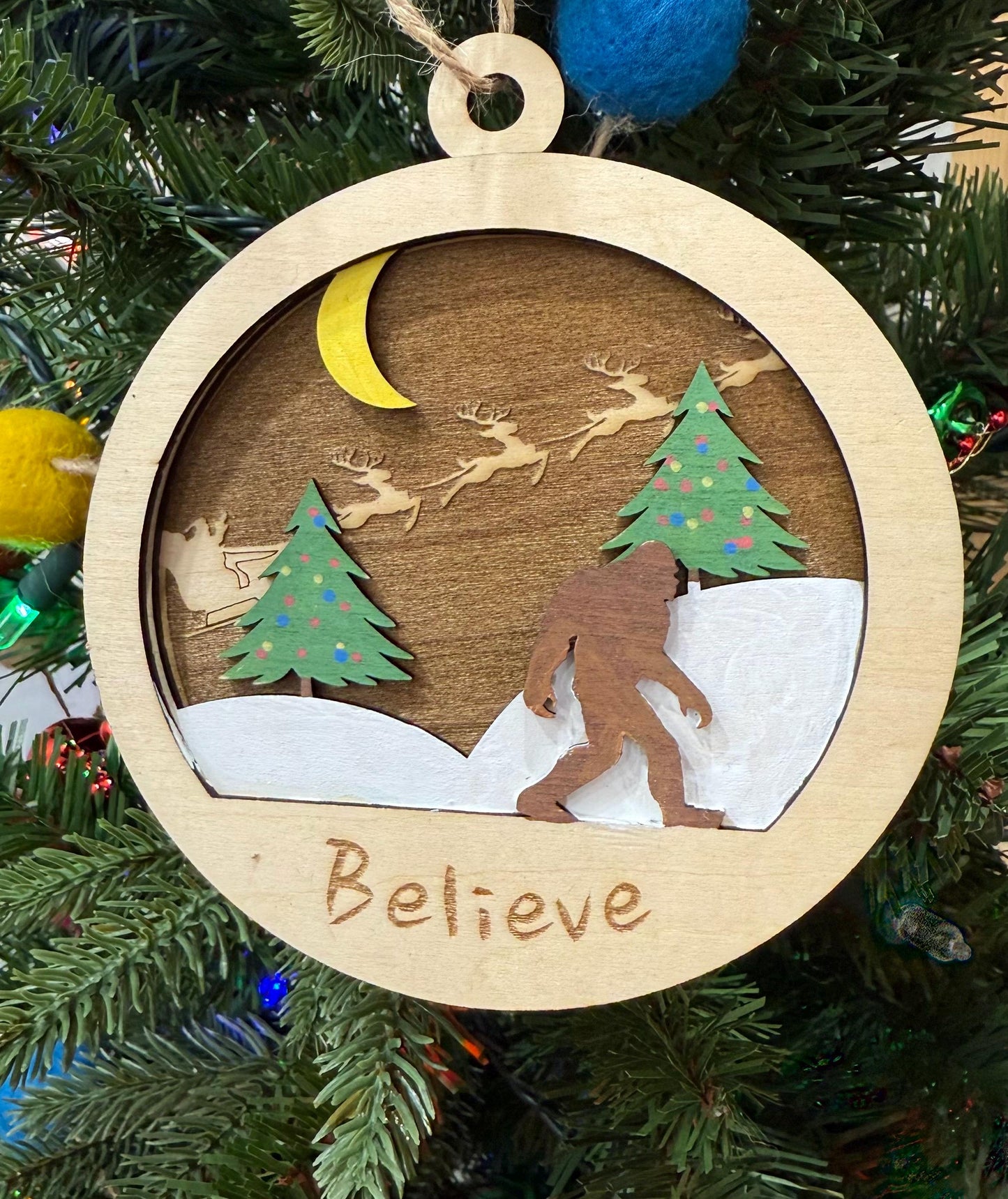 Sasquatch Believe Wood Christmas Ornament BigFoot Customizable