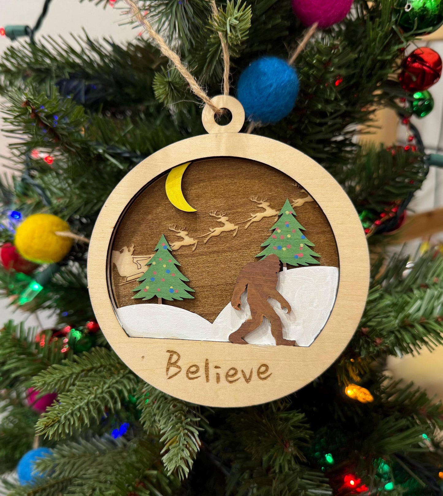 Sasquatch Believe Wood Christmas Ornament BigFoot Customizable