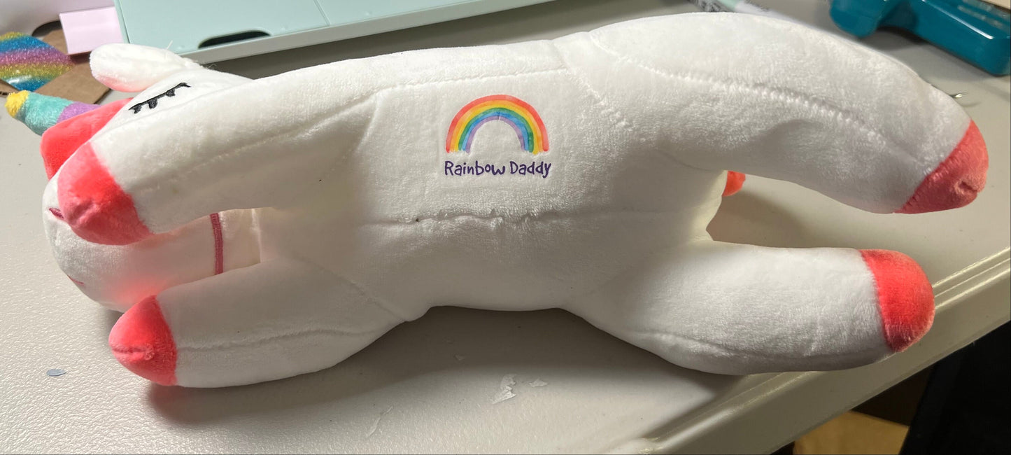 White Personalized Glitter Heart Rainbow Unicorn Plush with Bonus Gift