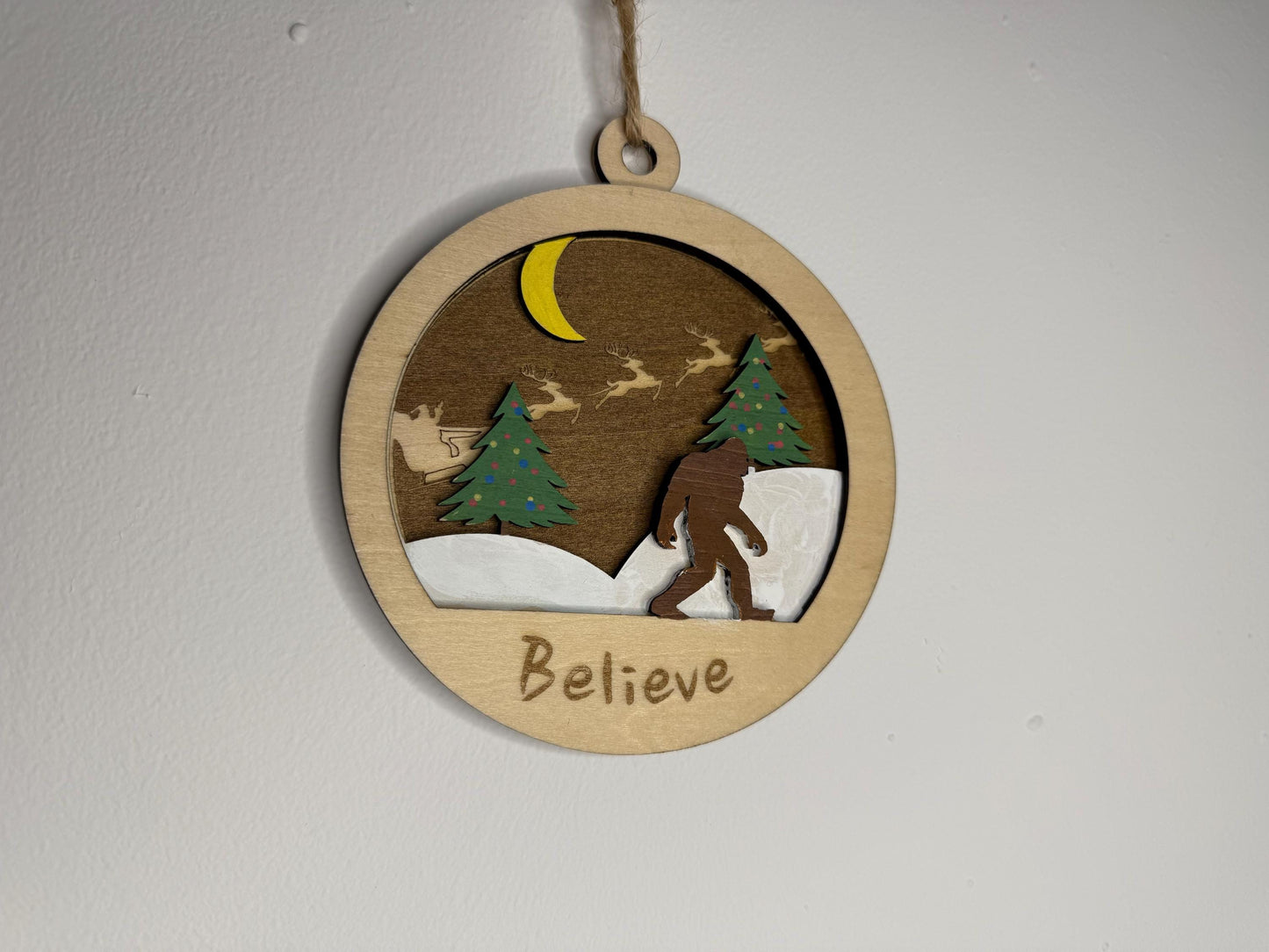 Sasquatch Believe Wood Christmas Ornament BigFoot Customizable