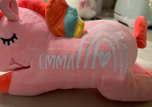 Pink Personalized Glitter Heart Rainbow Unicorn Plush with Bonus Gift