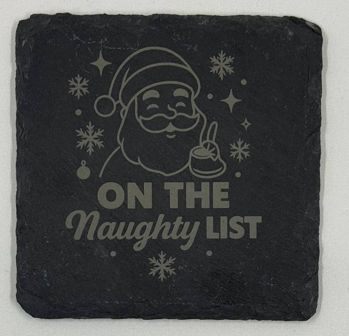 Holiday Drink Slate Coaster Set – Naughty, Tipsy & Festively Mixed