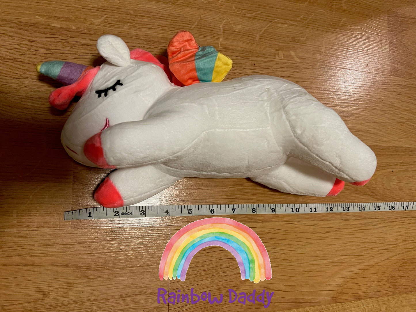 Personalized White Unicorn Plush with Hearts and special occasion gift