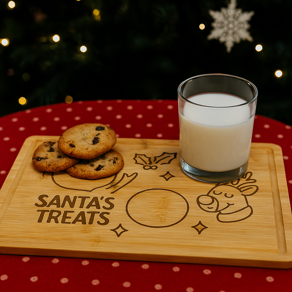 Personalized Santa Snack Tray – Engraved Bamboo Christmas Eve Board for Cookies & Milk
