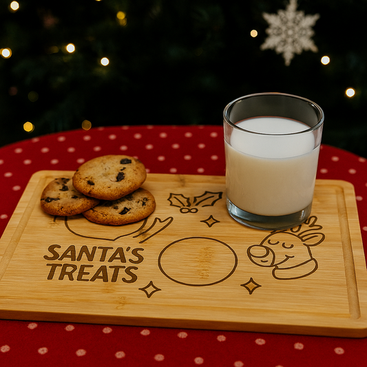 Personalized Santa Snack Tray – Engraved Bamboo Christmas Eve Board for Cookies & Milk